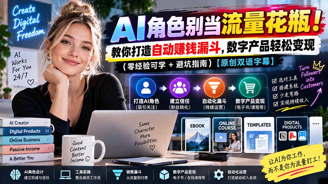（20475期）AI角色别当流量花瓶！教你打造自动赚钱漏斗，数字产品轻松变现（零经验可学+避坑指南）【原创双语字幕】|无忧资源社