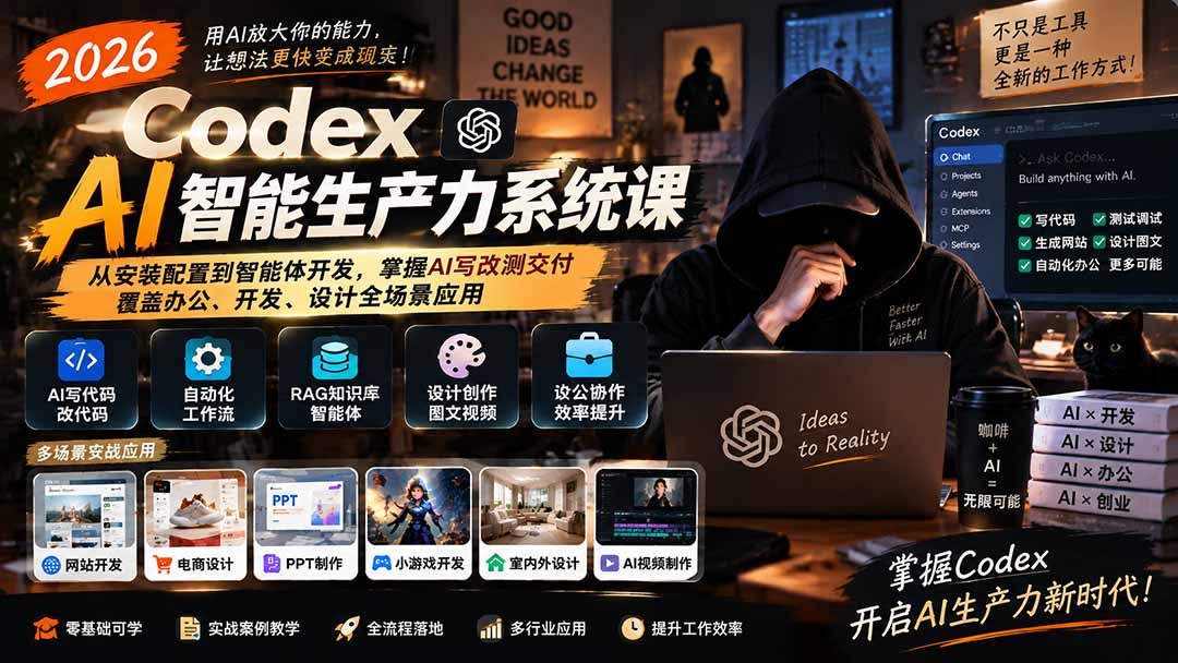（20535期）2026 Codex AI智能生产力系统课-更新｜从安装配置到智能体开发，掌握AI写改测交付，覆盖办公、开发、设计全场景应用|无忧资源社