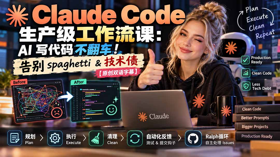 （20739期）Claude Code 生产级工作流课：AI 写代码不翻车！告别 spaghetti & 技术债【原创双语字幕】|无忧资源社