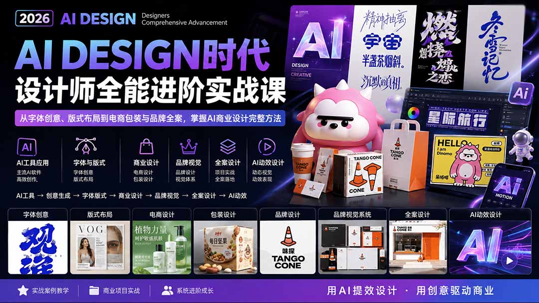 （20195期）2026AI DESIGN时代设计师全能进阶实战课：从字体创意、版式布局到电商包装与品牌全案，掌握AI商业设计完整方法|无忧资源社