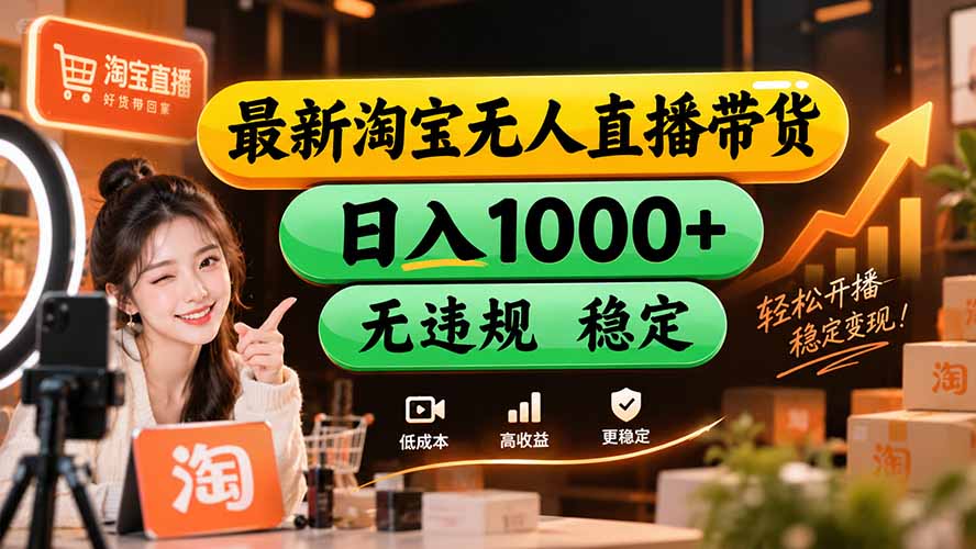 （20453期）【新技术】淘宝无人直播，独家，日入2K+，无封号，可矩阵，长期稳定|无忧资源社