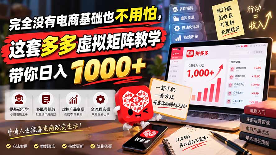 （20454期）完全没有电商基础也不用怕，这套多多虚拟矩阵教学带你日入 1000+|无忧资源社