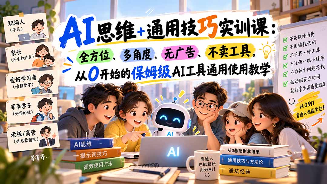 （20680期）AI思维+通用技巧实训课：全方位、多角度、无广告、不卖工具，从0开始的保姆级AI工具通用使用教学|无忧资源社