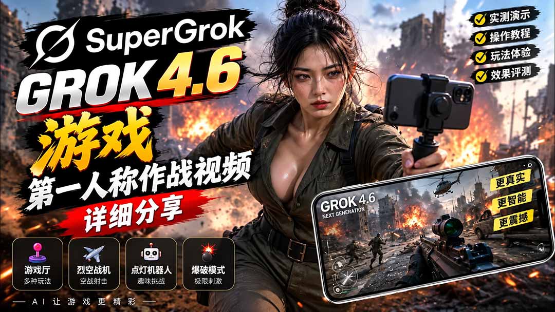 (20502期)Grok 4.6 也能做游戏?第一人称作战视频实测|玩法详细讲解|无忧资源社