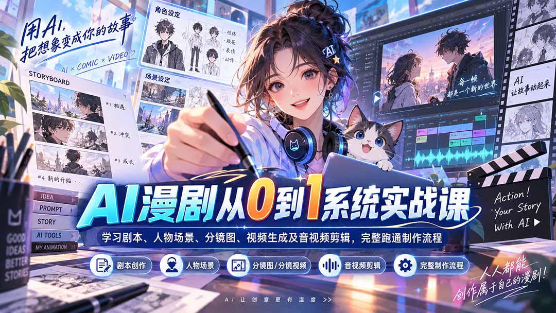（20430期）AI漫剧从0到1系统实战课：学习剧本、人物场景、分镜图、视频生成及音视频剪辑，完整跑通制作流程|无忧资源社