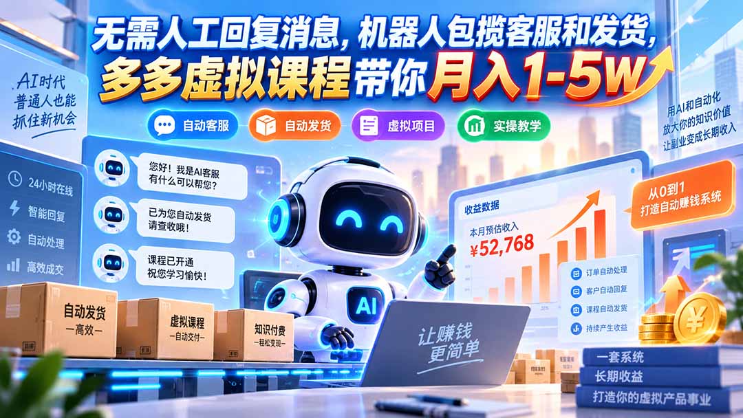 （20614期）无需人工回复消息，机器人包揽客服和发货，多多虚拟课程带你月入1-5W|无忧资源社