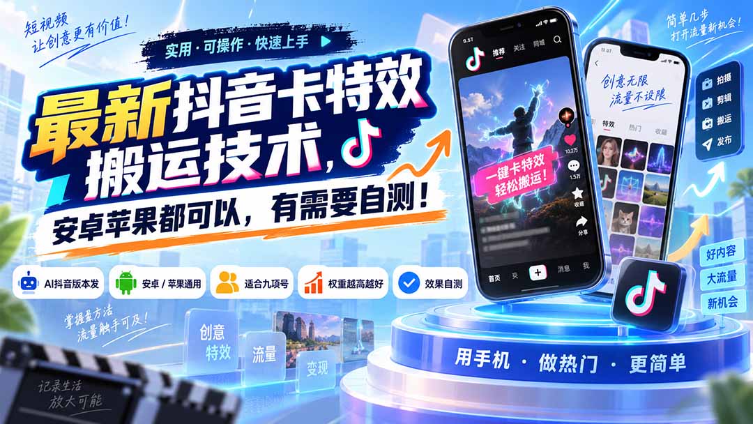 （20606期）最新抖音卡特效搬运技术，安卓苹果都可以，有需要自测！|无忧资源社