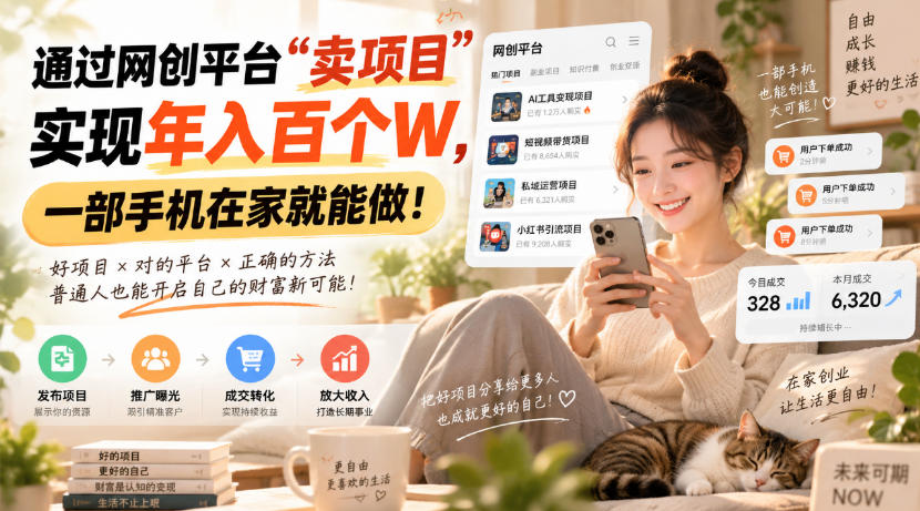 (20445期)通过网创平台“卖项目”实现年入百万,一部手机在家就能做!|无忧资源社