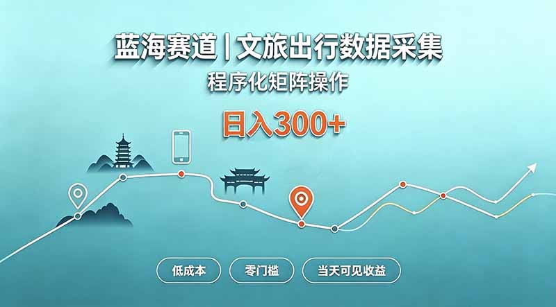 （20478期）蓝海赛道  文旅出行数据采集  程序化矩阵操作    低成本  零门槛   当天可见收益   日入300+|无忧资源社