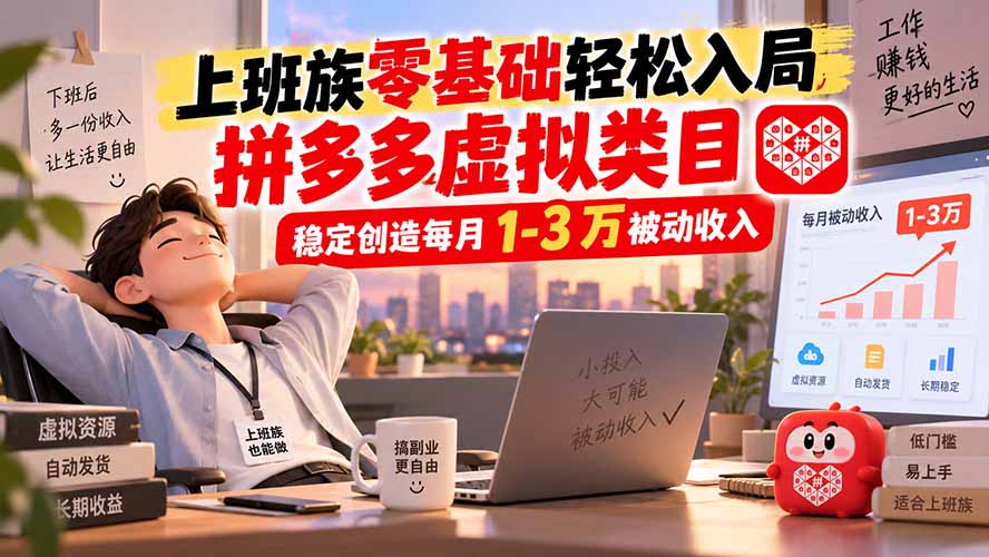 （20250期）上班族零基础轻松入局，拼多多虚拟类目，稳定创造每月 1-3 万被动收入|无忧资源社
