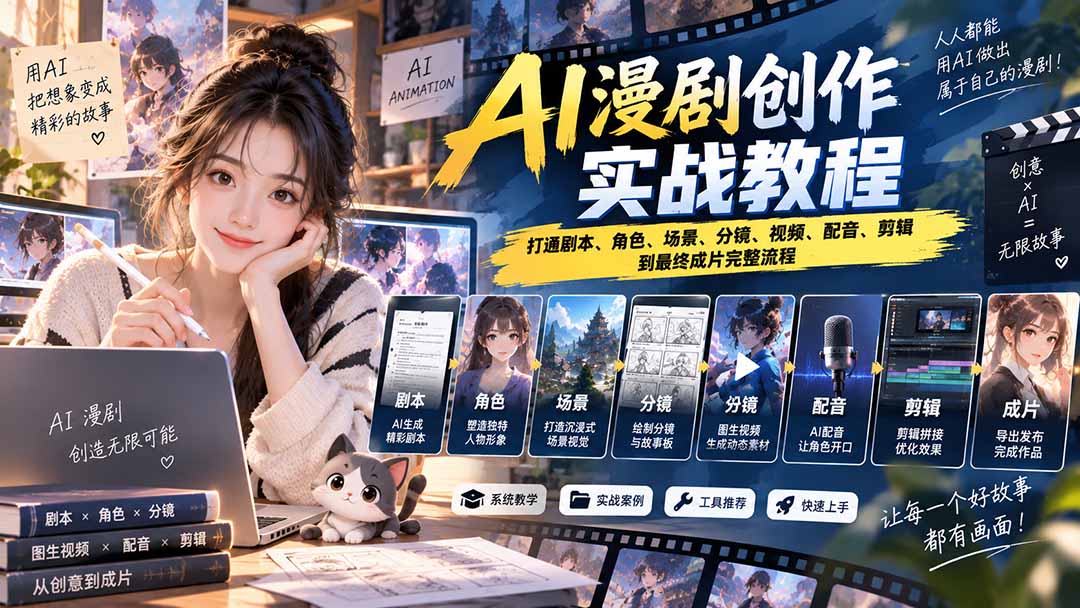 （20597期）2026 AI漫剧创作实战教程：打通剧本、角色、场景、分镜、视频、配音、剪辑到最终成片完整流程|无忧资源社