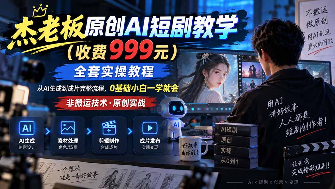 （20254期）杰老板原创AI短剧教学（收费999元），全套实操教程，0基础小白一学就会，非搬运技术|无忧资源社