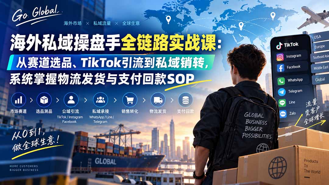 （20255期）海外私域操盘手全链路实战课：从赛道选品、TikTok引流到私域销转，系统掌握物流发货与支付回款SOP|无忧资源社