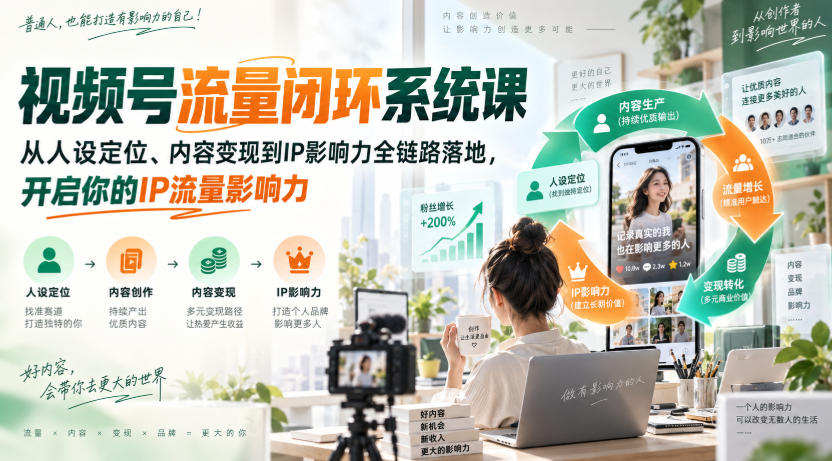 视频号流量闭环系统课，从人设定位、内容变现到IP影响力全链路落地，开启你的IP流量影响力|无忧资源社