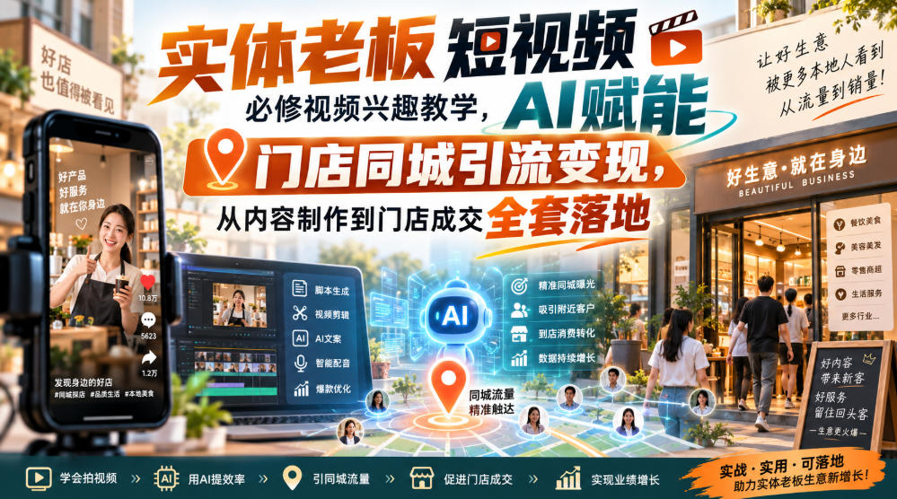 实体老板短视频必修视频兴趣教学，AI赋能门店同城引流变现，AI+短视频+直播打爆实体客流量|无忧资源社