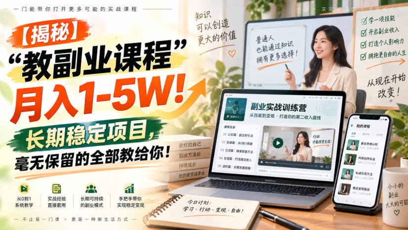 【揭秘】“教副业课程”月入1-5W！长期稳定项目，毫无保留的全部教给你！|无忧资源社