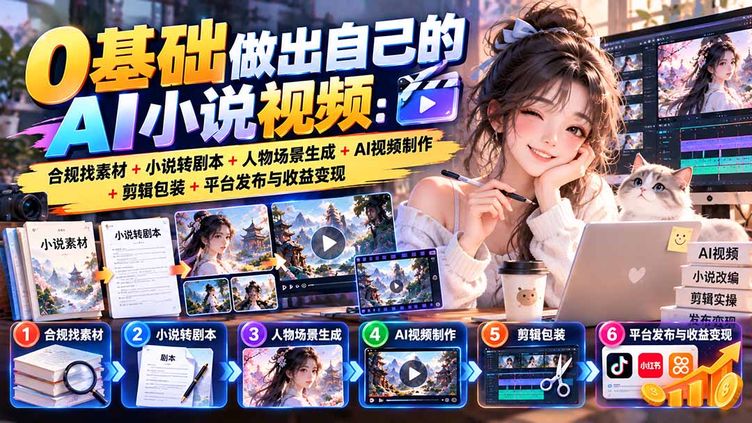 （20741期）0基础做出自己的AI小说视频：合规找素材+小说转剧本+人物场景生成+AI视频制作+剪辑包装+平台发布与收益变现|无忧资源社