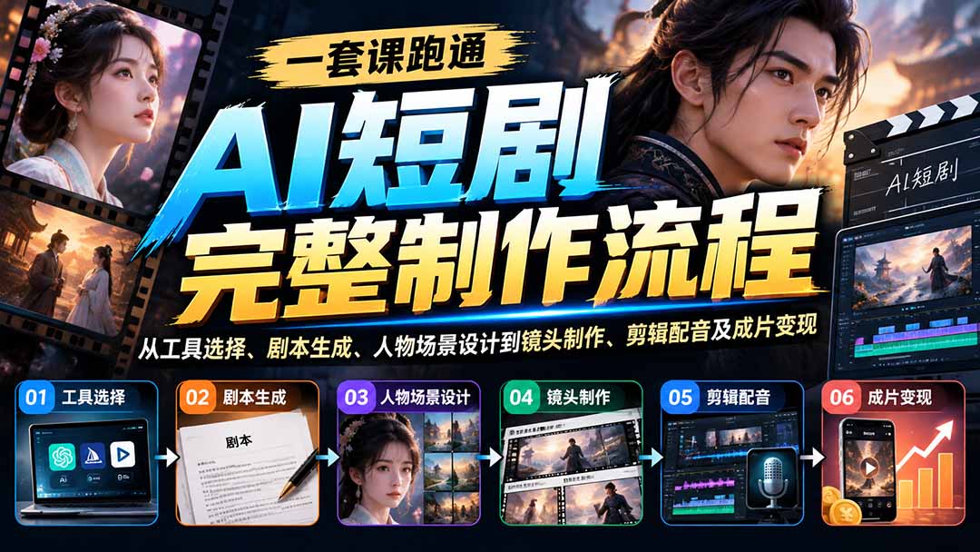 （20742期）一套课跑通AI短剧完整制作流程：从工具选择、剧本生成、人物场景设计到镜头制作、剪辑配音及成片变现|无忧资源社