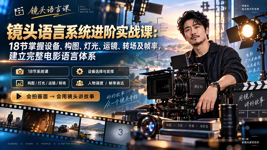 （20434期）镜头语言系统进阶实战课：18节掌握设备、构图、灯光、运镜、转场及帧率，建立完整电影语言体系|无忧资源社