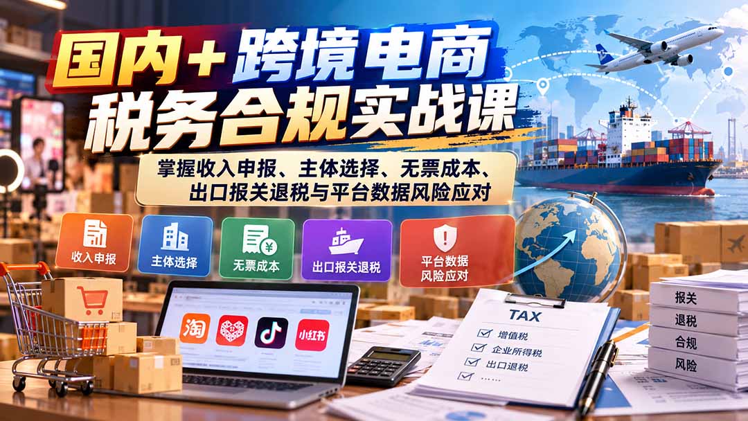 （20686期）国内+跨境电商税务合规实战课：掌握收入申报、主体选择、无票成本、出口报关退税与平台数据风险应对|无忧资源社