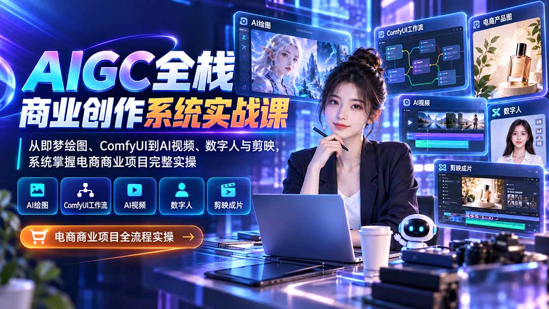 （20342期）AIGC全栈商业创作系统实战课：从即梦绘图、ComfyUI到AI视频、数字人与剪映，系统掌握电商商业项目完整实操|无忧资源社