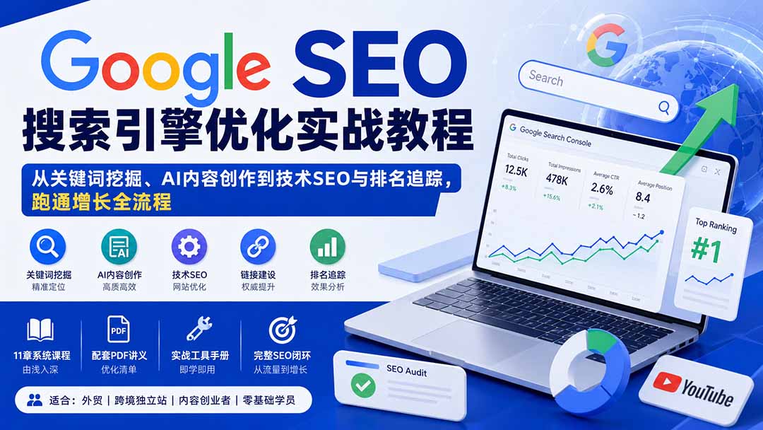 （20241期）Google SEO搜索引擎优化实战教程：从关键词挖掘、AI内容创作到技术SEO与排名追踪，跑通增长全流程|无忧资源社