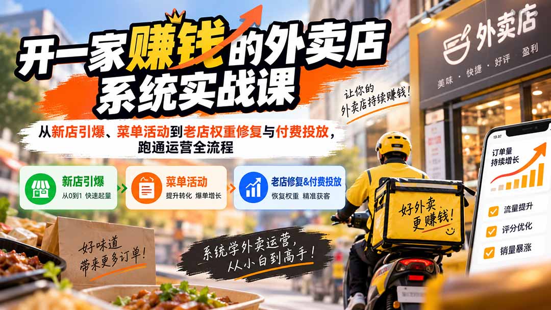 （20258期）开一家赚钱的外卖店系统实战课：从新店引爆、菜单活动到老店权重修复与付费投放，跑通运营全流程|无忧资源社