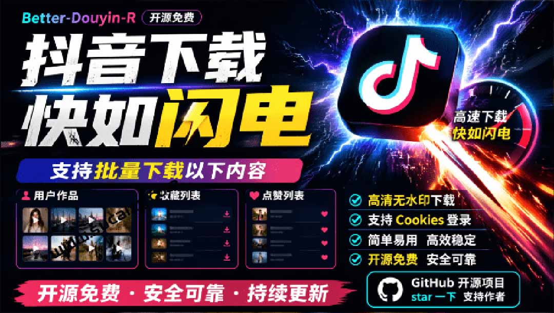 （20511期）超级好用！D音视频下载神器，支持批量下载用户作品收藏列表和点赞列表，开源免费 Better-douyin-R|无忧资源社