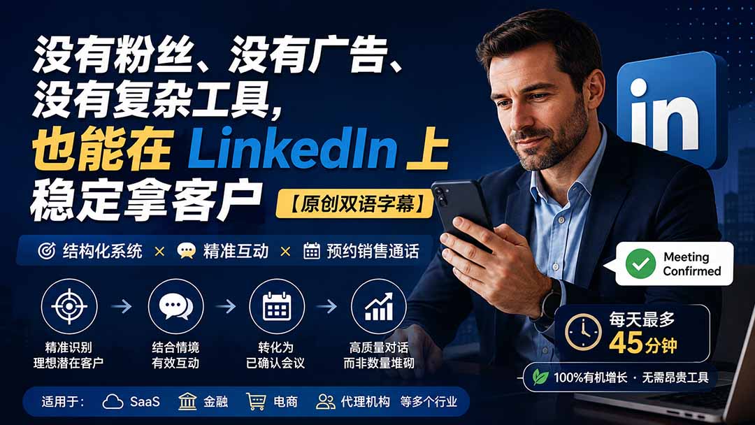 （20220期）没有粉丝、没有广告、没有复杂工具，也能在 LinkedIn 上稳定拿客户【原创双语字幕】|无忧资源社