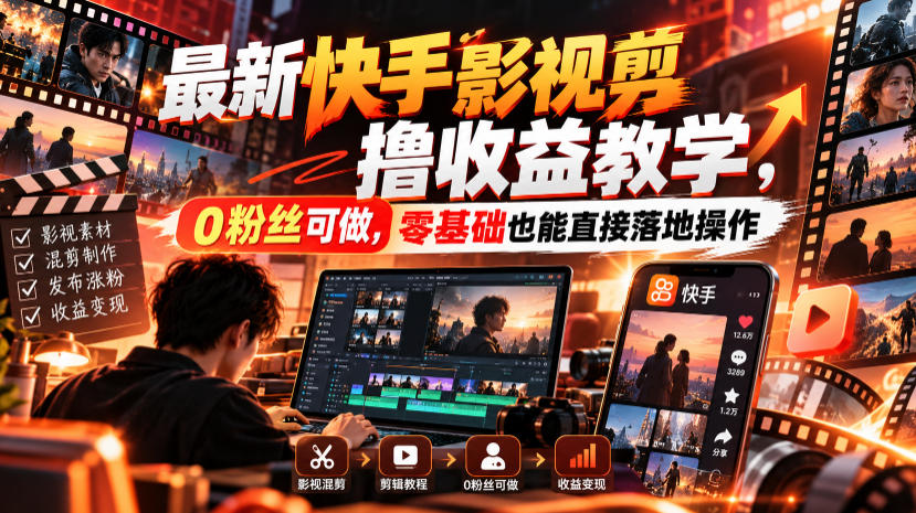 最新快手影视混剪撸收益教学，0粉丝可做，零基础也能直接落地操作|无忧资源社