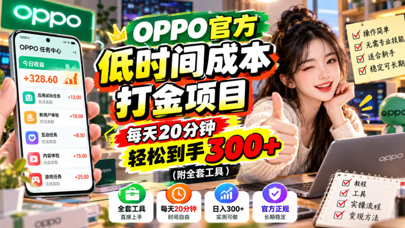 OPPO官方低时间成本打金项目，每天20分钟，轻松到手300+（附全套工具）【揭秘】|无忧资源社