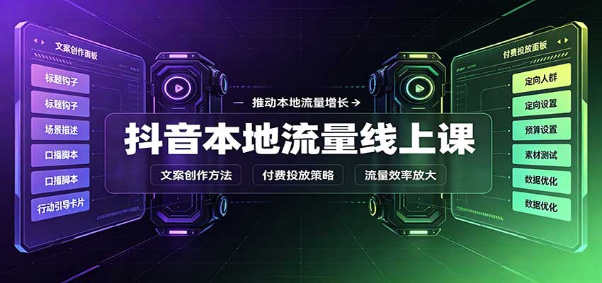 抖音本地流量线上课：账号搭建拍摄剪辑，文案创作与付费投放教学|无忧资源社