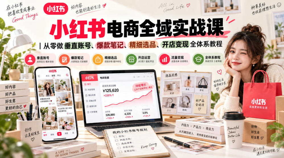 小红书电商全域实战课|从零做垂直账号、爆款笔记、精细选品、开店变现全体系教程|无忧资源社
