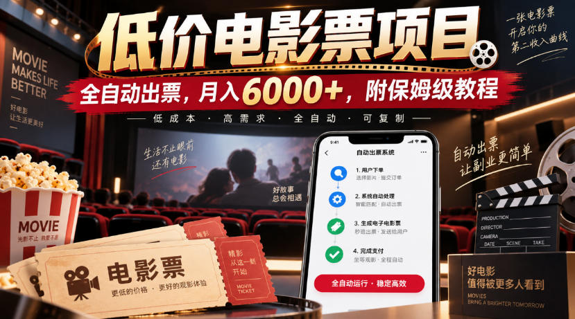 低价电影票项目，全自动出票，月入6000+，附保姆级教程【揭秘】|无忧资源社