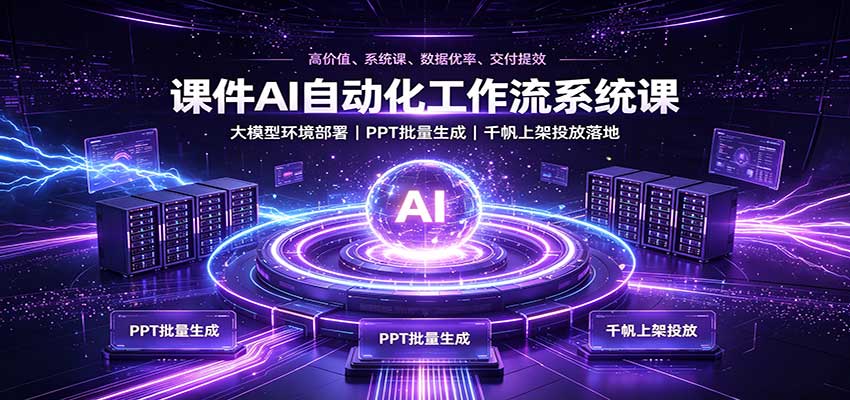 课件AI自动化工作流系统课：大模型环境部署，PPT批量生成，千帆上架投放落地|无忧资源社