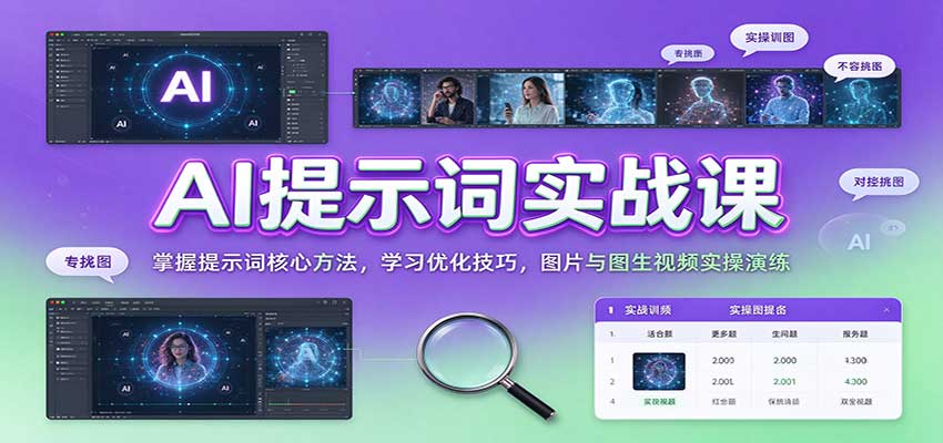AI提示词实战课：掌握提示词核心方法，学习优化技巧，图片与图生视频实操演练|无忧资源社