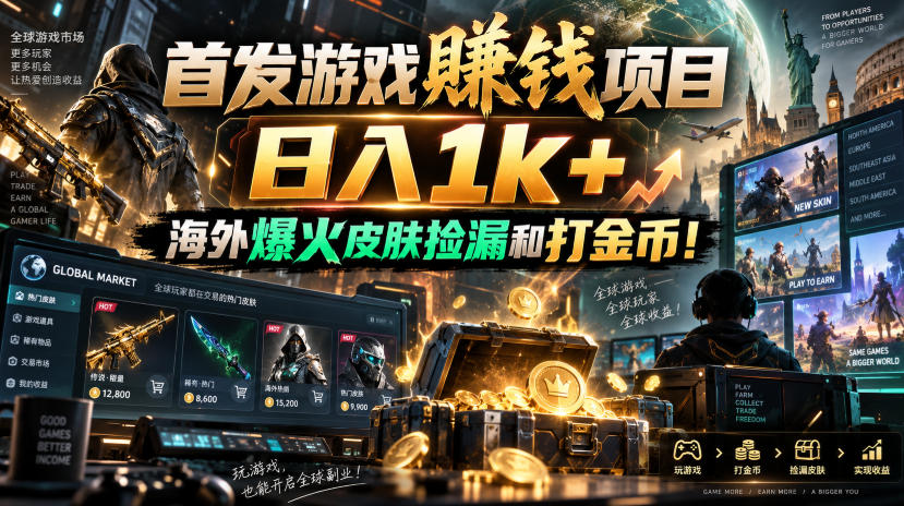 首发游戏賺钱项目，日入1k+，海外爆火皮肤捡漏和打金币！【揭秘】|无忧资源社