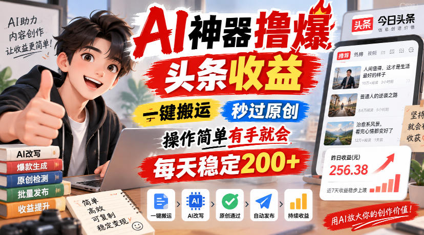AI神器撸爆头条收益，一键搬运，秒过原创，操作简单有手就会，每天稳定200+【揭秘】|无忧资源社