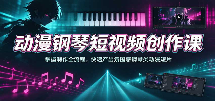动漫钢琴短视频创作课:掌握制作全流程,快速产出氛围感钢琴类动漫短片|无忧资源社