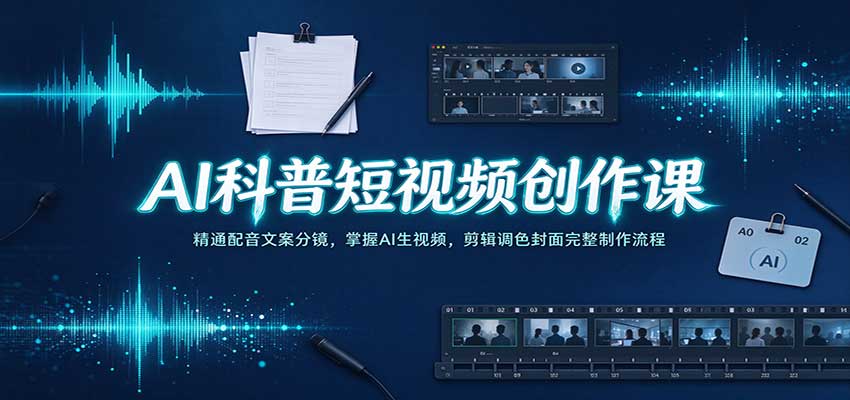 AI科普短视频创作课：精通配音文案分镜，掌握AI生视频，剪辑调色封面完整制作流程|无忧资源社