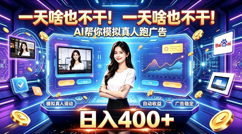 一天啥也不干！AI帮你模拟真人跑广告，稳定日入400+，实现真正被动变现【揭秘】|无忧资源社