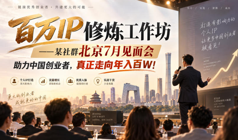 百万IP修炼工作坊——某社群北京7月见面会,助力中国创业者,真正走向年入百W!|无忧资源社