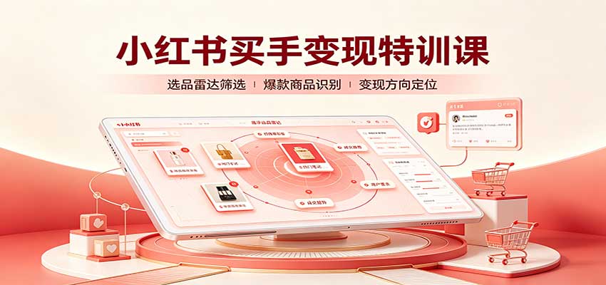 小红书买手变现特训课：账号定位养号起号，选品挂车，笔记标题封面全套教学|无忧资源社