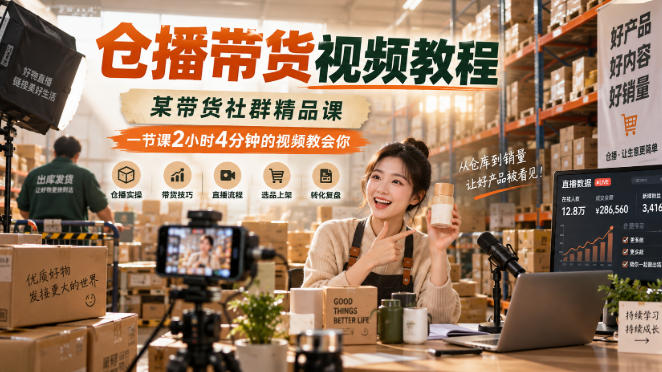 仓播带货视频教程,某带货社群精品课,一节课2小时4分钟的视频教会你|无忧资源社