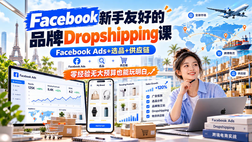 Facebook新手友好的品牌Dropshipping课，Facebook Ads+选品+供应链，零经验无大预算也能玩明白【原创双语字幕】|无忧资源社