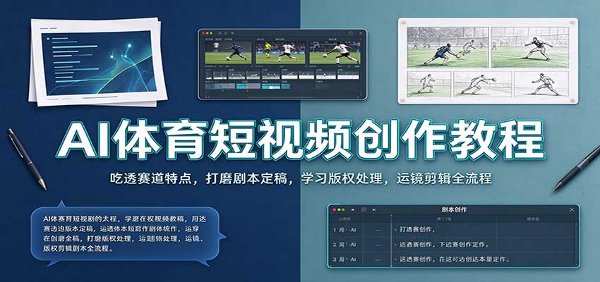 AI体育短视频创作教程：吃透赛道特点，打磨剧本定稿，学习版权处理，运镜剪辑全流程|无忧资源社