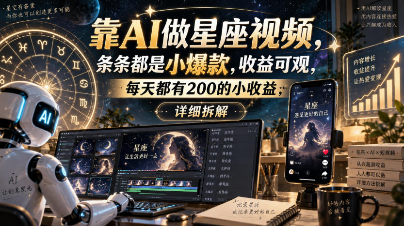 靠AI做星座视频,条条都是小爆款,收益可观,每天都有200的小收益,详细拆解|无忧资源社