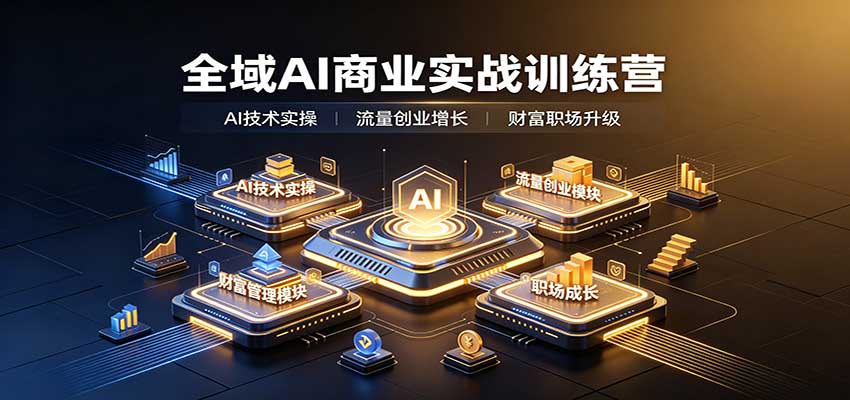 全域AI商业实战训练营：涵盖AI技术实操、流量创业、财富管理与职场成长全体系内容|无忧资源社