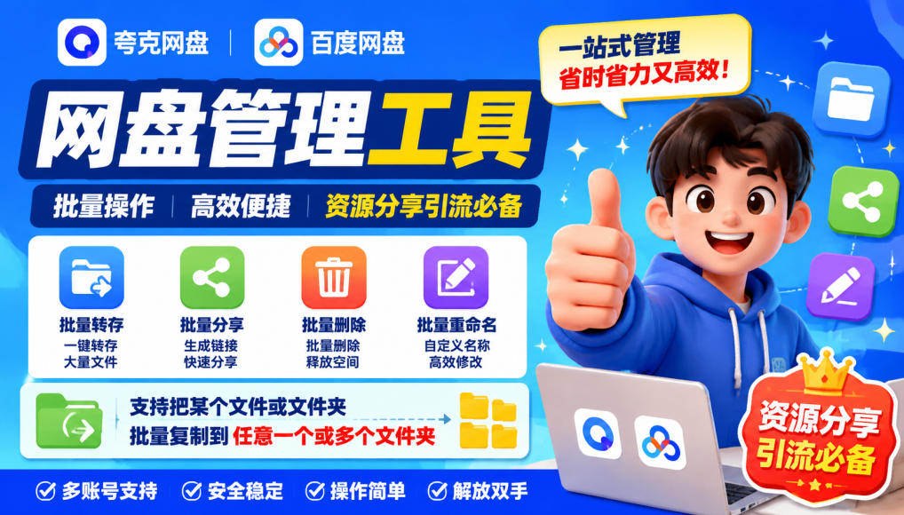 夸克网盘批量文件重命名，批量转存、批量分享、批量复制，内置AI功能|无忧资源社