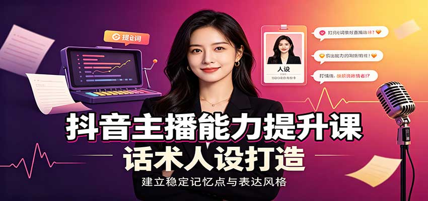 抖音主播能力提升课：账号底层逻辑，直播间搭建调试，话术人设打造全套教学|无忧资源社